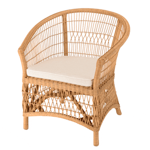 Fauteuil en rotin chic avec coussin blanc MANY